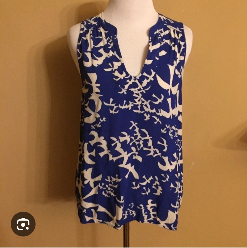 Anthropologie Maeve Enna Blue and White Bird Tank Size 2
